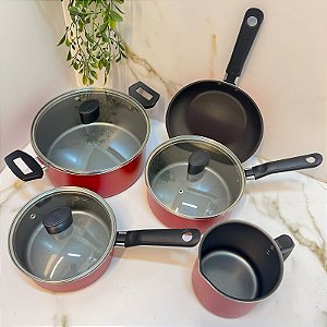 Jogo Conjunto de Panelas 5Pçs Garlic Vermelho Brinox