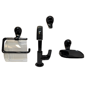 Kit Banheiro C/ Torneira Quadra Preto 4Pçs Lorenzetti