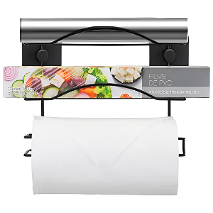 Suporte para Rolos Papel Toalha Adesivo 3M Preto Fosco