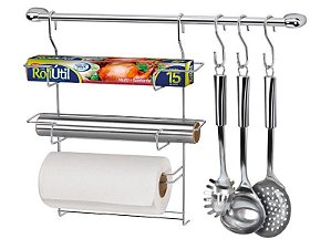 Suporte para Rolos Papel Toalha com Barra Cook Home 6 Pçs