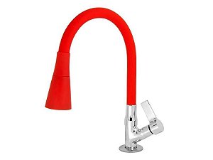 Torneira Bancada Bica Móvel Silicone Vermelho Fort Metais