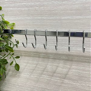 Barra Cozinha Porta Utensílios 60cm + 6 Ganchos  Cromada Piatina