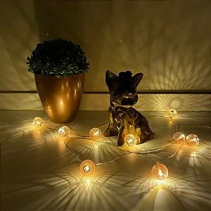 Cordao Luminoso Esferas Rose Gold 10 Leds 3000k