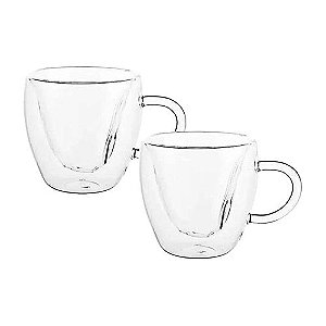 Conjunto Jogo Xicaras Coração Chá Vidro 250ml Mimo Style 2 Peças