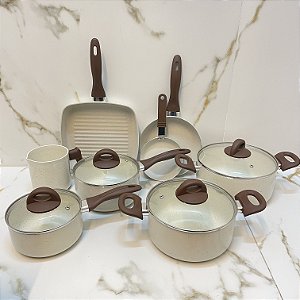 Jogo de Panelas Brinox Cerâmica 8Pçs Vanilla