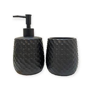 Kit Banheiro Bancada Cerâmica Preto Fosco Dolce Home 2pçs