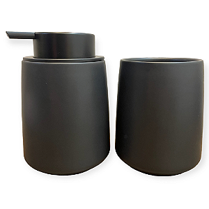 Kit Banheiro Bancada Cerâmica Preto Fosco Dolce Home 2pçs