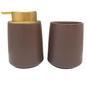 Kit Banheiro Bancada Cerâmica Rose Com Dourado Dolce Home 2pçs