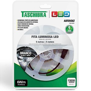 Fita De Led Taschibra C/ 5 Metros 6w Bivolt 6500k Luz Branca