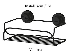 Prateleira Porta Shampoo Ventosa Preto Cromado Future