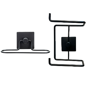 Kit Suporte Papel Higiênico e Porta Toalha Preto e Cromado Adesivo 2Pçs Arthi