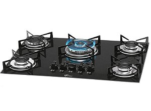 Cooktop Fischer 5 bocas Preto Tripla Chama Mesa Vidro Bivolt