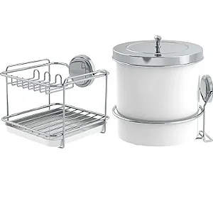 Kit Lixeira e Suporte Porta Sabão Branco Parafusar 2pçs