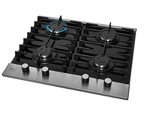 Cooktop Fischer 4 Queimadores Platinium Vidro Preto/Aço Bivolt