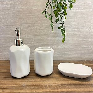 Kit Banheiro Cerâmica Branco com 3 peças
