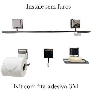Kit Banheiro Adesivo Cromado Brilhante Arthi 4 Peças