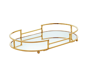 Bandeja Espelho Oval ou Quadrada Dourada Brilhante Wolff