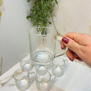 Kit Jogo Xícaras Vidro Chá Café  6 peças
