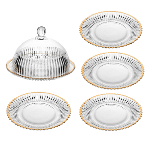 Conjunto Wolff Cristal Dourado - Queijeira, Pratos de Sobremesa, Açucareiro, Manteigueira ou Xícaras