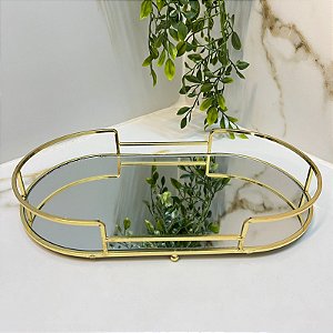 Bandeja Espelhada Wolff Metal Dourada Oval 32x18x5