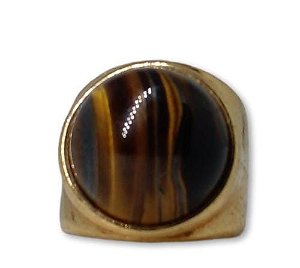 ANEL FOLHEADO A OURO  PEDRA OLHO DE TIGRE