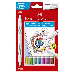 Canetinha Hidrográfica Faber Castell Contorna e Pinta Com 10 Cores