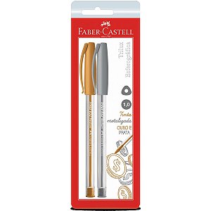Caneta Esferográfica Trilux Prata e Dourado Faber Castell