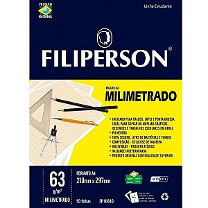 Bloco Milimetrado Filiperson A4 63g/m² 50 Folhas
