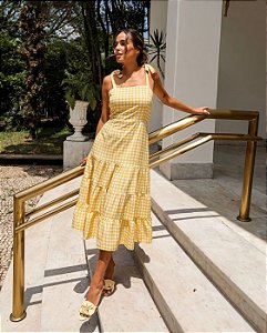 Vestido xadrez amarelo e cheap preto