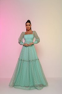 VESTIDO MICHELLE TULE POÁ - VERDE CLARO