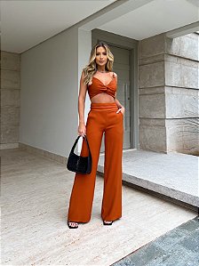 CONJUNTO RIO CROPPED E CALÇA - TELHA
