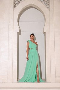 VESTIDO APHRODITE LONGO UM OMBRO - VERDE MENTA