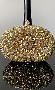 BOLSA FESTA BORDADO EM PEDRARIAS FLORAL - DOURADO