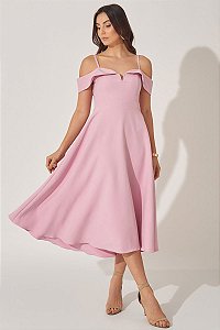VESTIDO MIDI OMBRO A OMBRO COM ALÇA SANDRA - ROSA