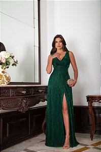 VESTIDO FESTA LONGO METALIZADO BOÊMIA - VERDE ESMERALDA