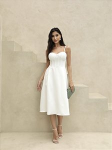 VESTIDO MIDI ESPANHA PREGAS BARBATANA - OFF WHITE