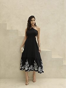 VESTIDO CAROLINE BORDADO BARRA - PRETO