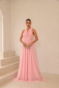 VESTIDO BRUXELAS LONGO CALDA NAS COSTAS - ROSA