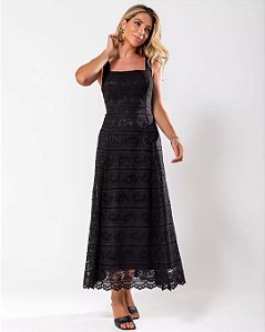 VESTIDO MISS MISSES LONGO RENDA COM ZIPER - PRETO
