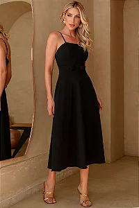 VESTIDO FABIOLA RODADO COM ALÇA E ZÍPER - PRETO