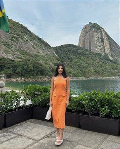 VESTIDO VALERIA MIDI FRENTE ÚNICA COM LAPELA - LARANJA