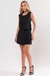 SHORT SAIA JADE COM BOTÕES E LAPELA - PRETO