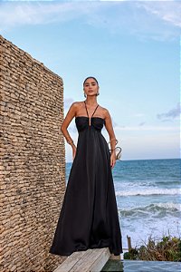 VESTIDO LONGO PLISSADO JUJU - PRETO