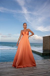 VESTIDO LONGO PLISSADO JUJU - LARANJA
