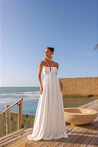 VESTIDO LONGO PLISSADO JUJU - OFF WHITE