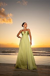 VESTIDO LONGO PLISSADO JUJU - VERDE OLIVA