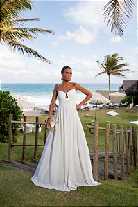 VESTIDO LONGO CREPE SILK OFF WHITE - DÉBORA