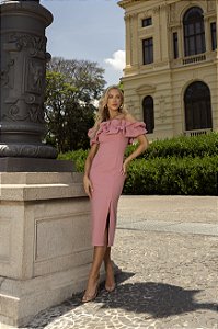VESTIDO OMBRO A OMBRO MIDI BABADOS PATY - ROSA