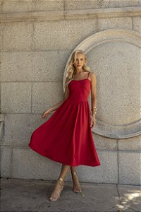 VESTIDO MARIA COM ALÇA E COM DETALHE GUIPIR - VERMELHO