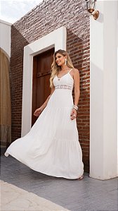 VESTIDO VAL LONGO COM DETALHE GUIPIR - OFF WHITE